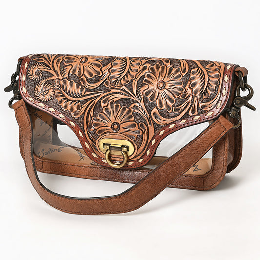 ADBG1507 American Darling Hand-Tooled Western Leather Clear Bag - Genuine Tooled Floral Crossbody