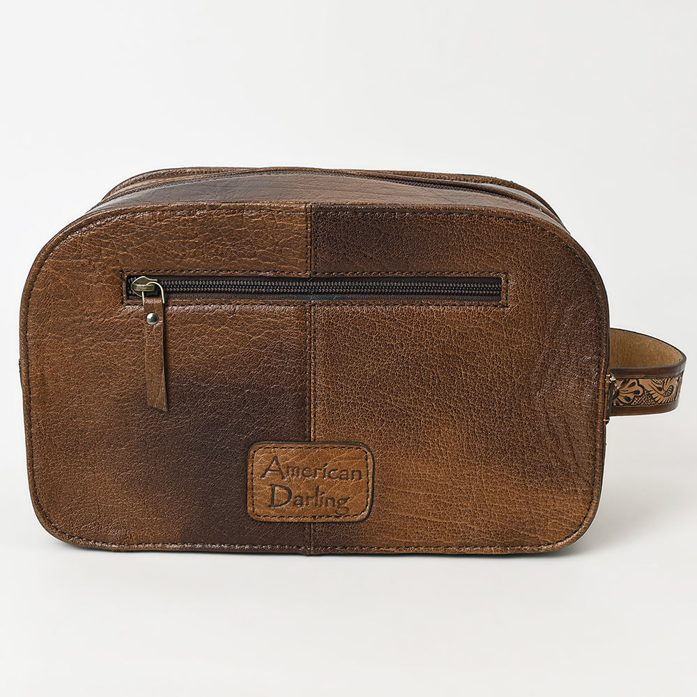 ADBG1509 American Darling Hand-Tooled Western Leather Toiletry Bag Genuine Floral Carved Travel Case