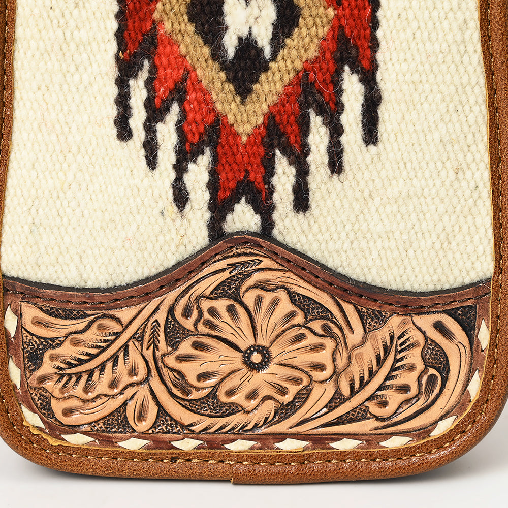 ADBG1510 American Darling Western Leather Sling Bag with Hand-Tooled Floral & Saddle Blanket Panel