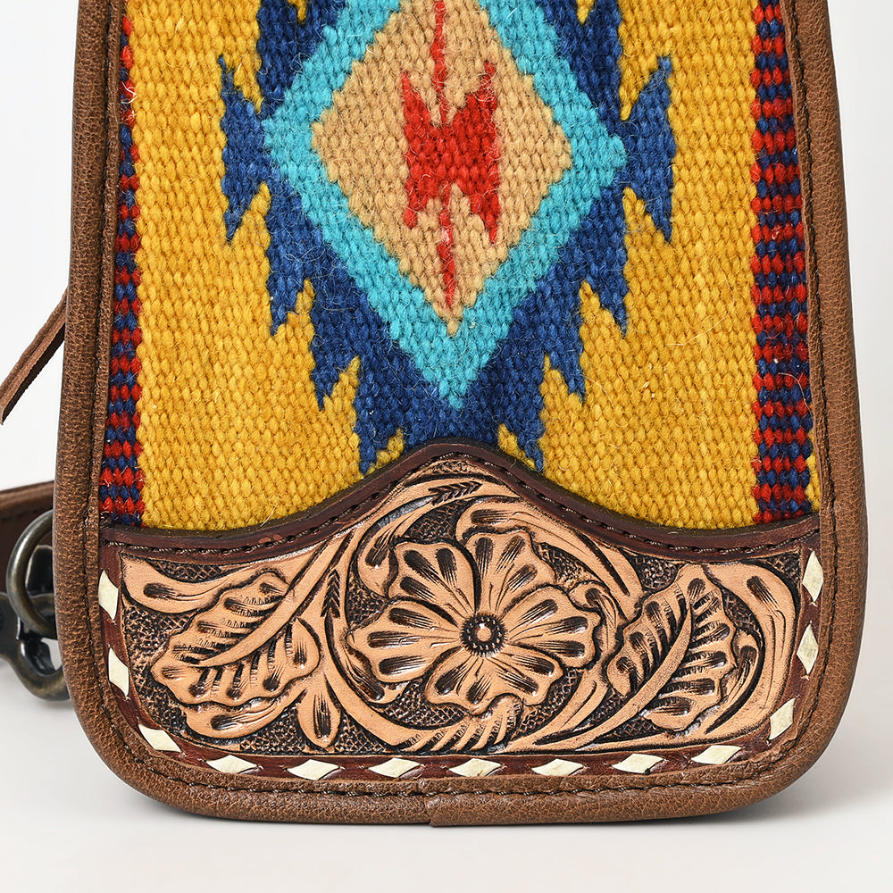 ADBG1510 American Darling Western Leather Sling Bag with Hand-Tooled Floral & Saddle Blanket Panel