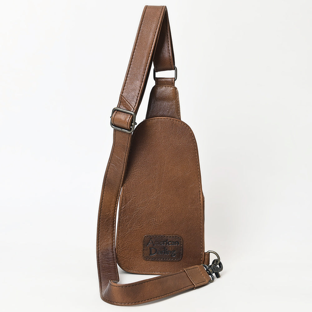 ADBG1510 American Darling Western Leather Sling Bag with Hand-Tooled Floral & Saddle Blanket Panel
