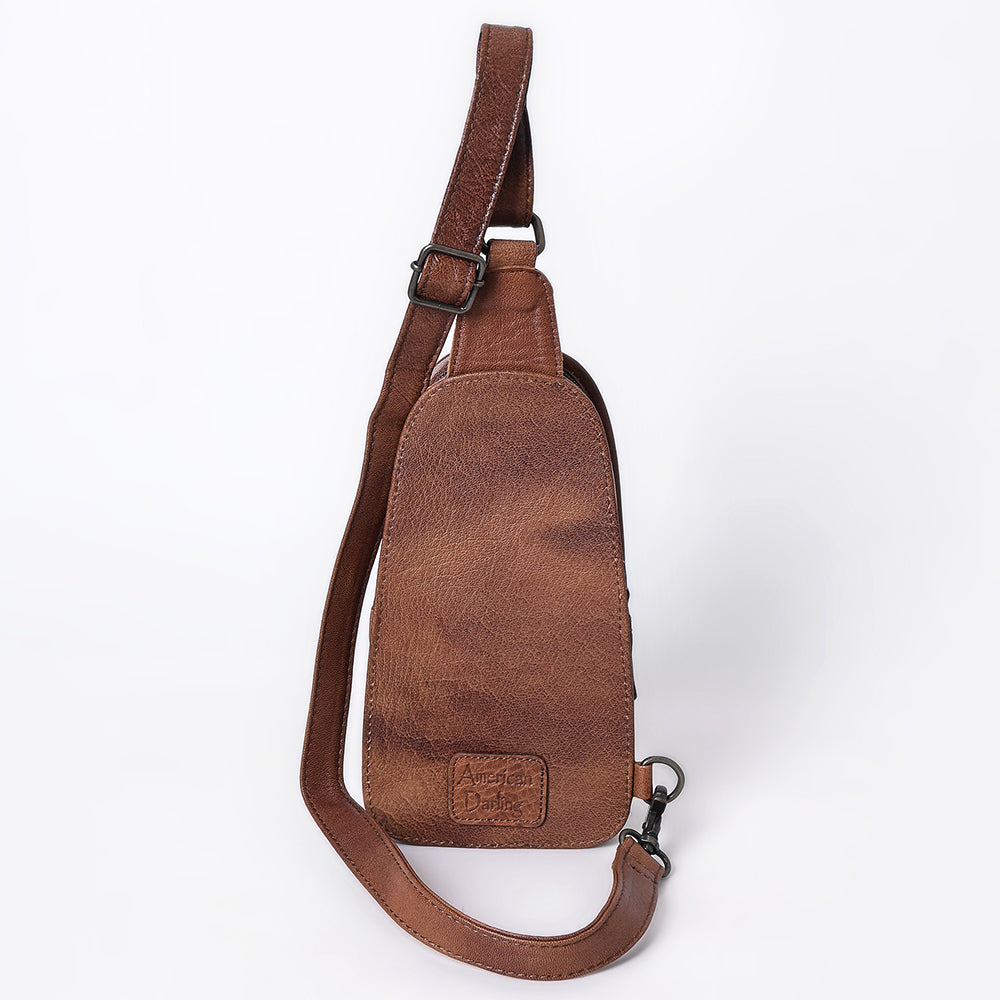 ADBG1510 American Darling Western Leather Sling Bag with Hand-Tooled Floral & Saddle Blanket Panel