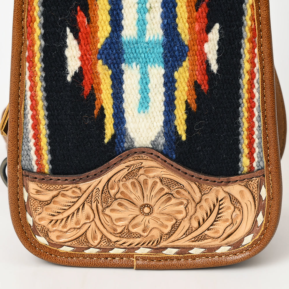 ADBG1510 American Darling Western Leather Sling Bag with Hand-Tooled Floral & Saddle Blanket Panel