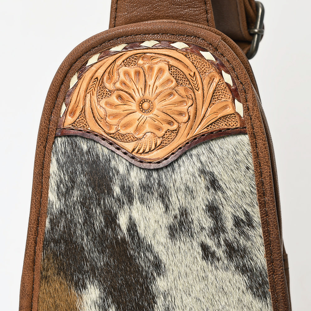 ADBG1510 American Dalring Hair-On Cowhide Western Leather Sling Bag - Hand-Tooled Genuine Leather Crossbody