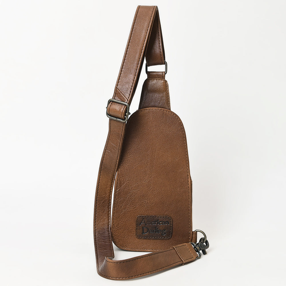 ADBG1510 American Dalring Hair-On Cowhide Western Leather Sling Bag - Hand-Tooled Genuine Leather Crossbody