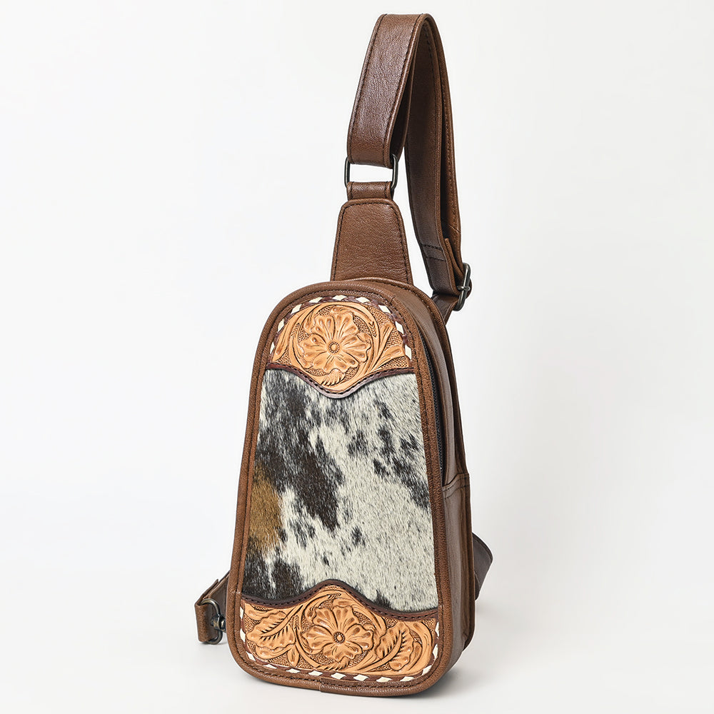 ADBG1510 American Dalring Hair-On Cowhide Western Leather Sling Bag - Hand-Tooled Genuine Leather Crossbody