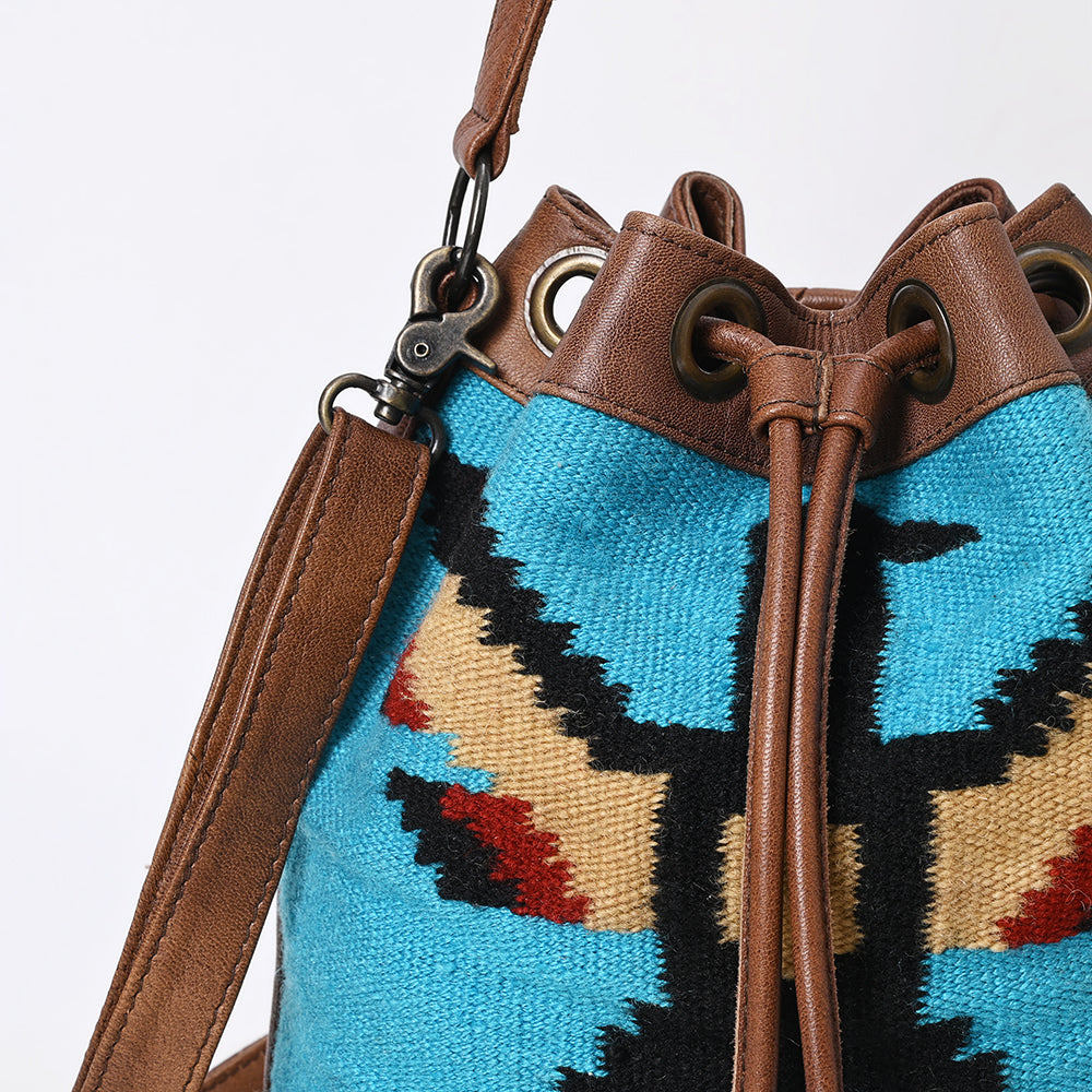 ADBG1512 American Darling Western Leather Bucket Bag Saddle Blanket Weave & Tassel Detail