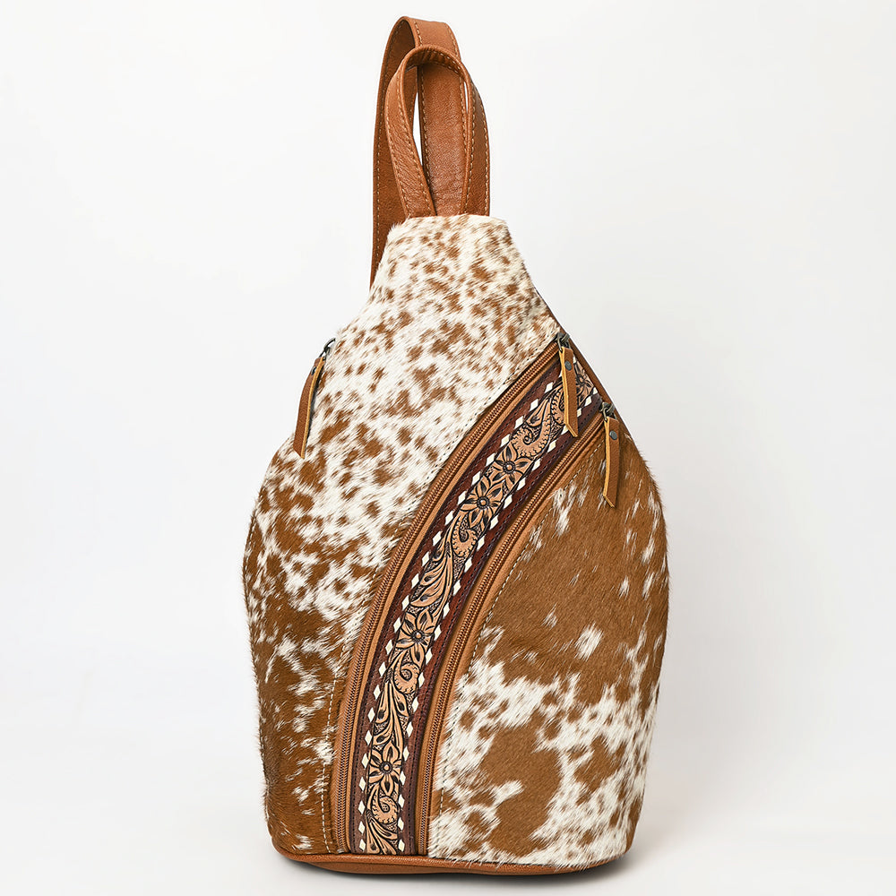 ADBG1513 American Darling Western Leather Sling Bag with Hair-On Cowhide & Hand-Tooled Accents