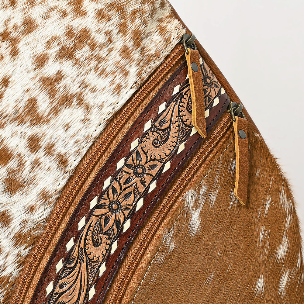ADBG1513 American Darling Western Leather Sling Bag with Hair-On Cowhide & Hand-Tooled Accents