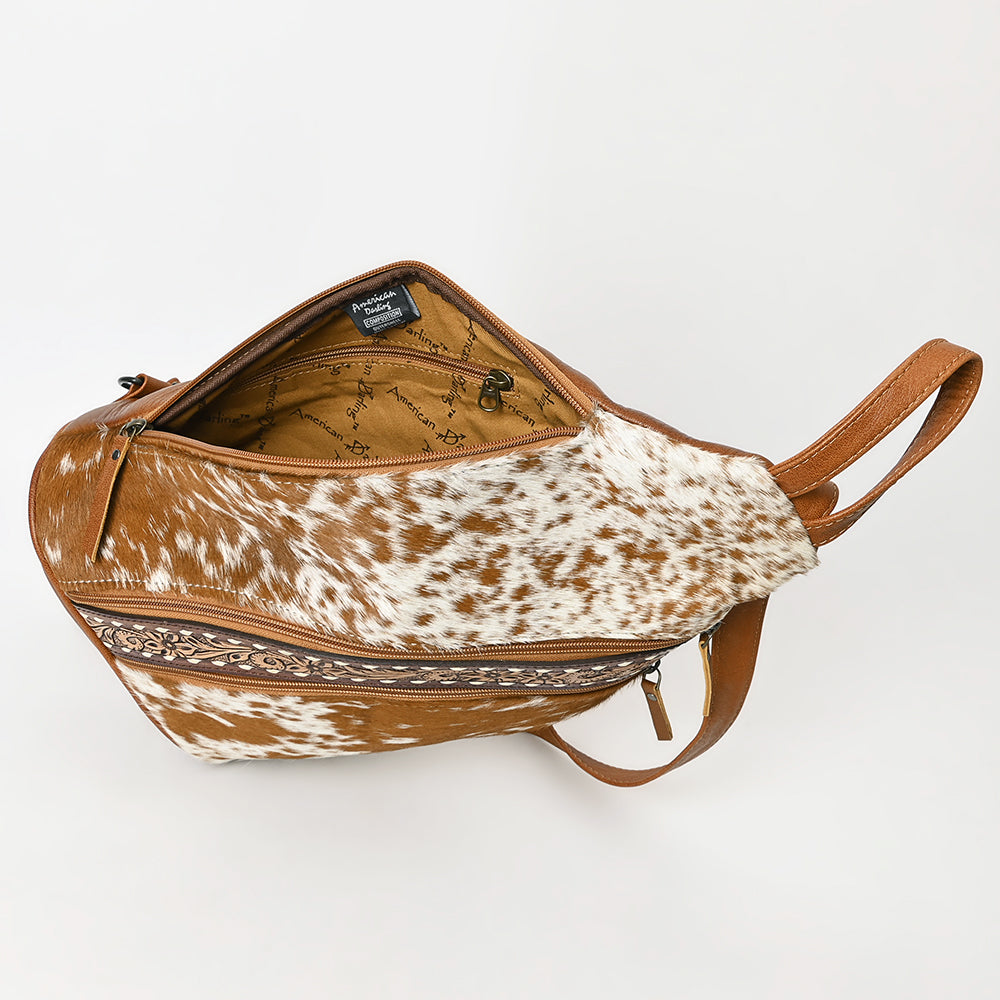 ADBG1513 American Darling Western Leather Sling Bag with Hair-On Cowhide & Hand-Tooled Accents