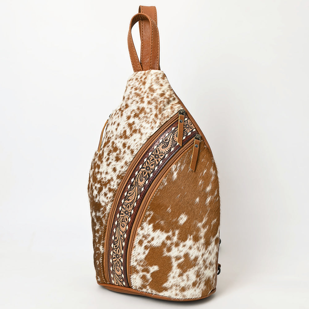 ADBG1513 American Darling Western Leather Sling Bag with Hair-On Cowhide & Hand-Tooled Accents