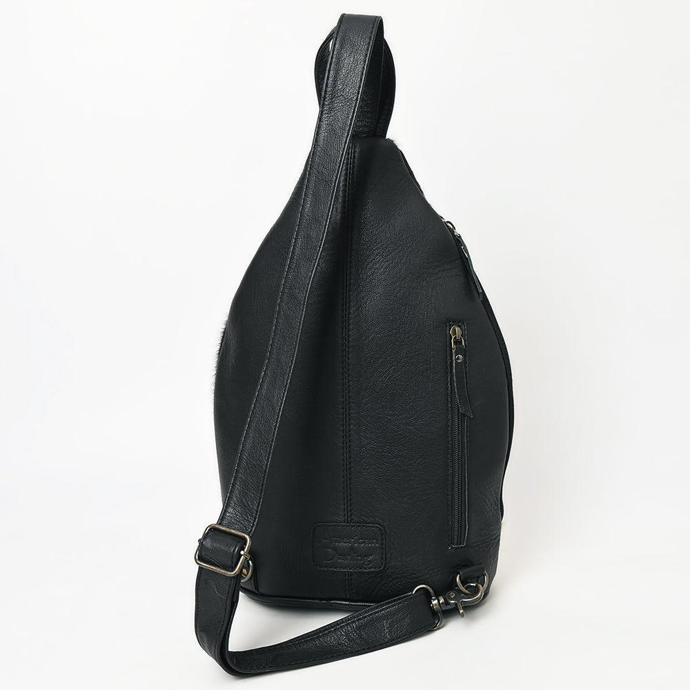 ADBG1514 American Darling Western Leather Sling Bag with Black & White Hair-On Cowhide & Hand-Tooled Accents