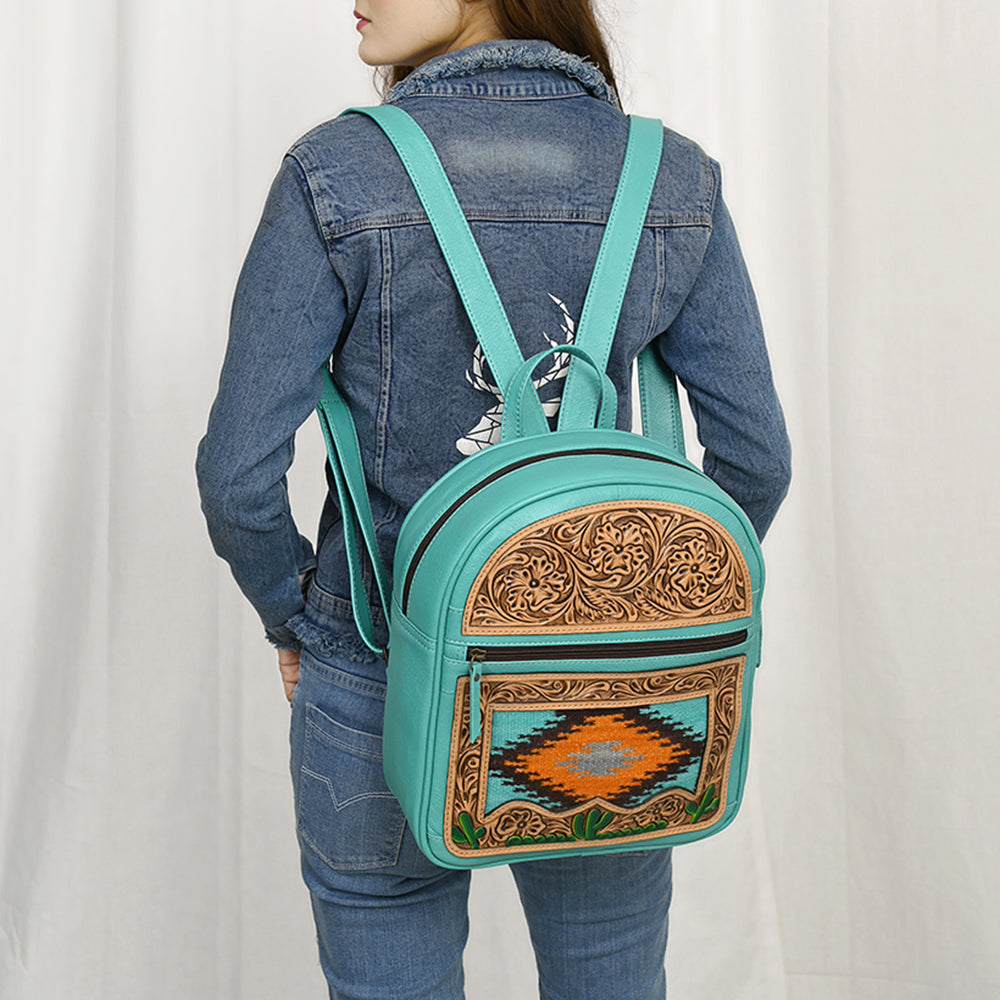 ADBG1515 American Darling Western Leather Sling Bag with Hand-Tooled Details & Woven Saddle Blanket