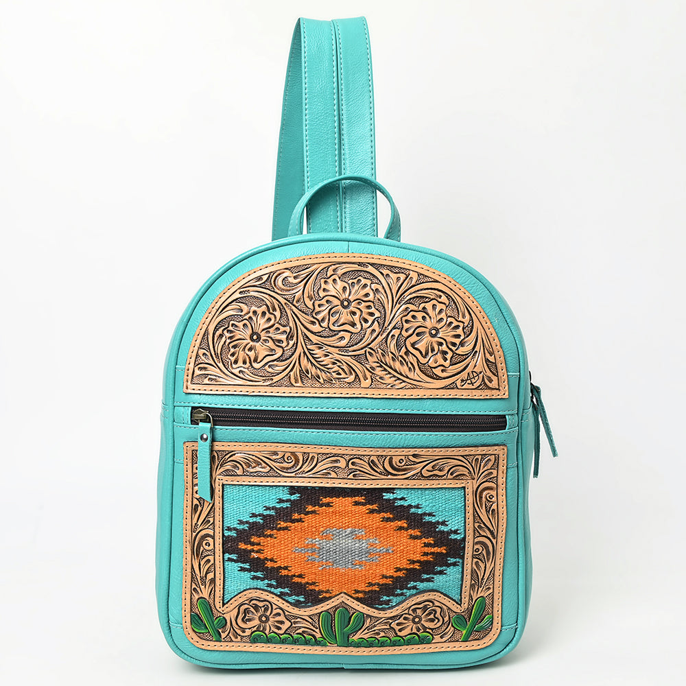 ADBG1515 American Darling Western Leather Sling Bag with Hand-Tooled Details & Woven Saddle Blanket