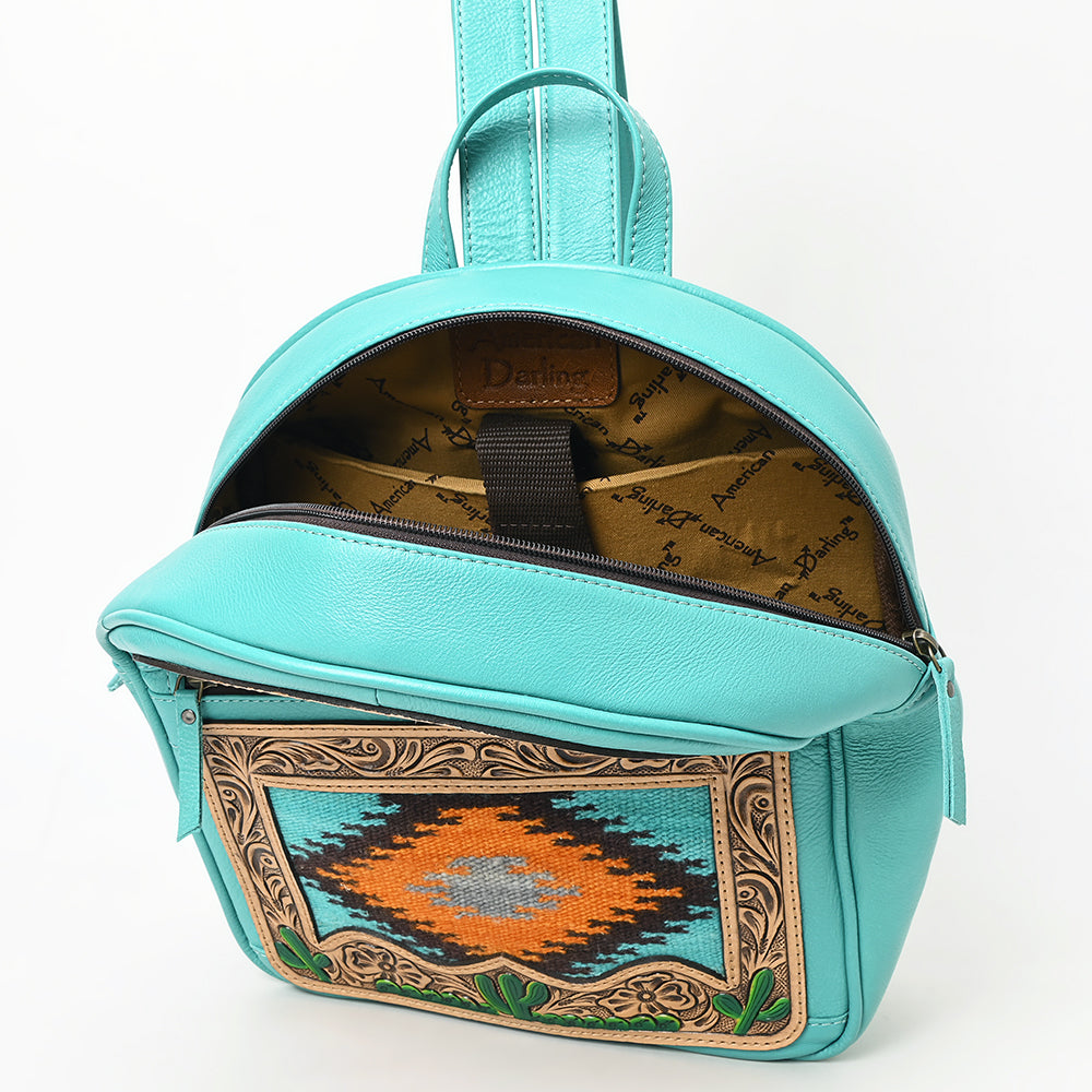 ADBG1515 American Darling Western Leather Sling Bag with Hand-Tooled Details & Woven Saddle Blanket