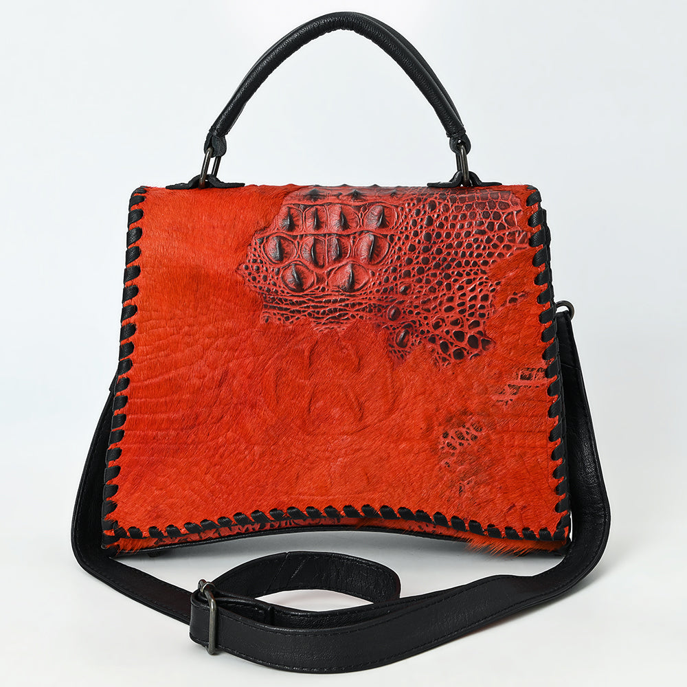 ADBG1516 American Darling Western Leather Messenger Bag with Hair-On Cowhide & Crocodile-Embossed Detailing