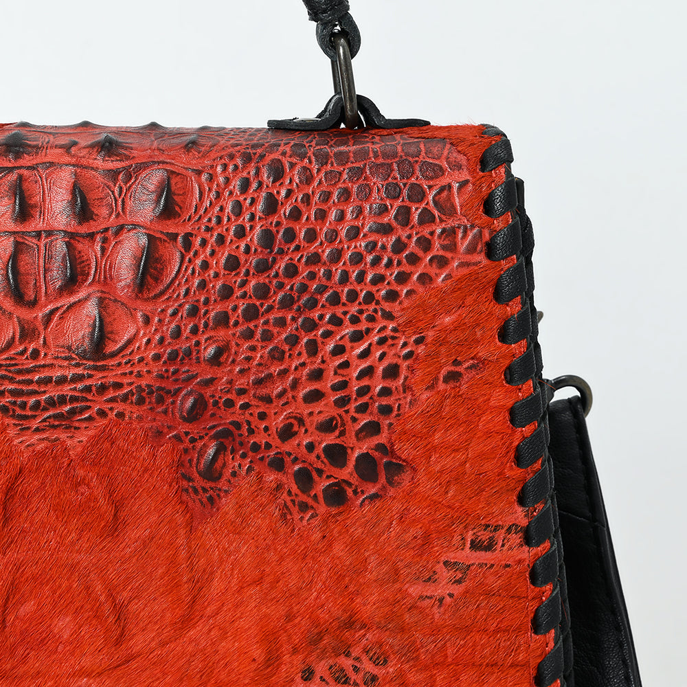 ADBG1516 American Darling Western Leather Messenger Bag with Hair-On Cowhide & Crocodile-Embossed Detailing