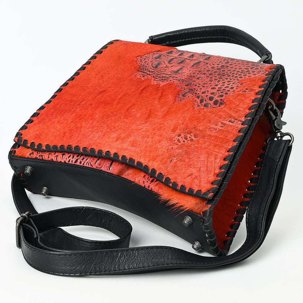 ADBG1516 American Darling Western Leather Messenger Bag with Hair-On Cowhide & Crocodile-Embossed Detailing