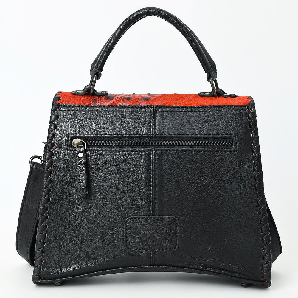 ADBG1516 American Darling Western Leather Messenger Bag with Hair-On Cowhide & Crocodile-Embossed Detailing