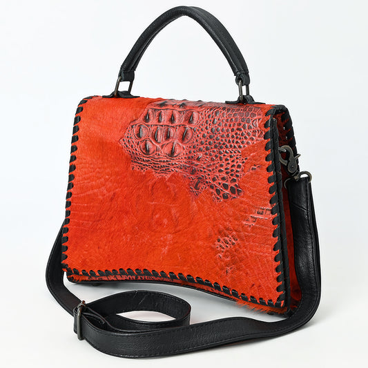 ADBG1516 American Darling Western Leather Messenger Bag with Hair-On Cowhide & Crocodile-Embossed Detailing