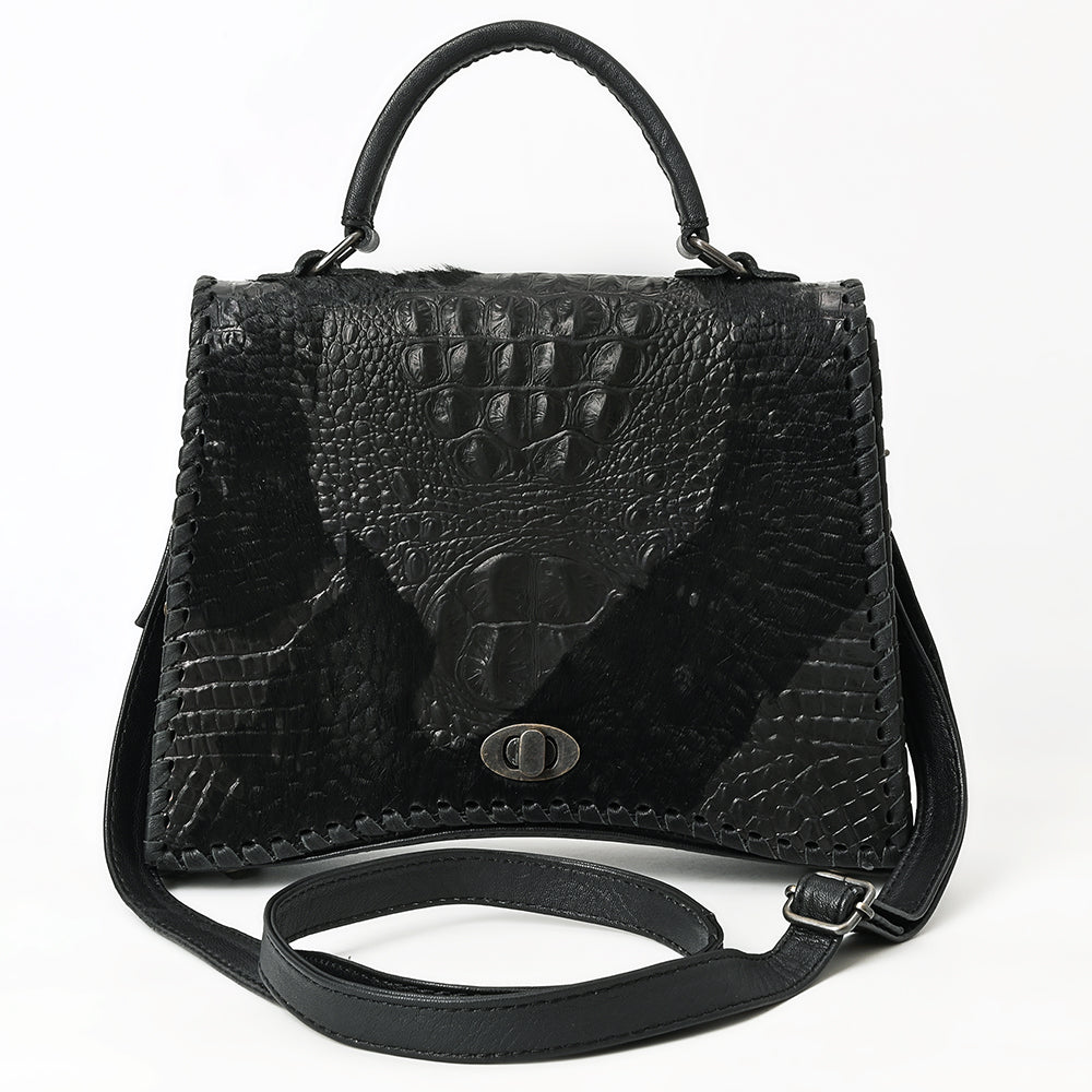 ADBG1516 American Darling Western Leather Messenger Bag with Hair-On Cowhide & Crocodile-Embossed Detailing