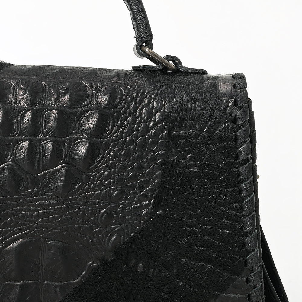 ADBG1516 American Darling Western Leather Messenger Bag with Hair-On Cowhide & Crocodile-Embossed Detailing