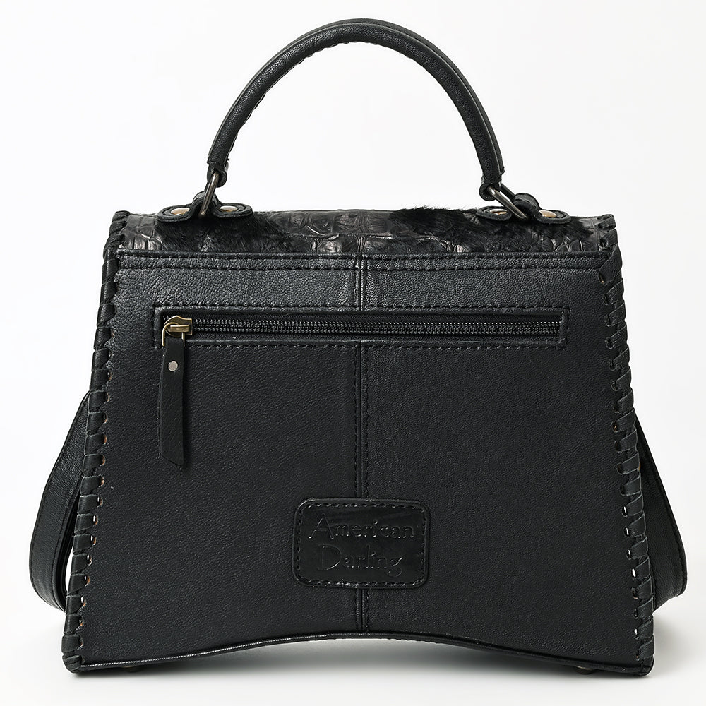ADBG1516 American Darling Western Leather Messenger Bag with Hair-On Cowhide & Crocodile-Embossed Detailing