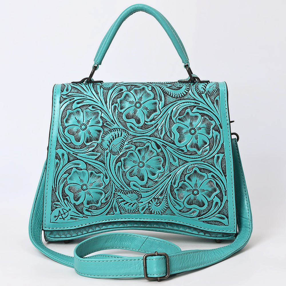 ADBG1517 American Darling Western Leather Messenger Bag with Hand-Tooled Floral Detailing