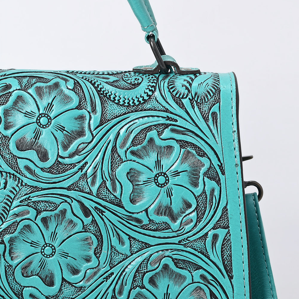 ADBG1517 American Darling Western Leather Messenger Bag with Hand-Tooled Floral Detailing