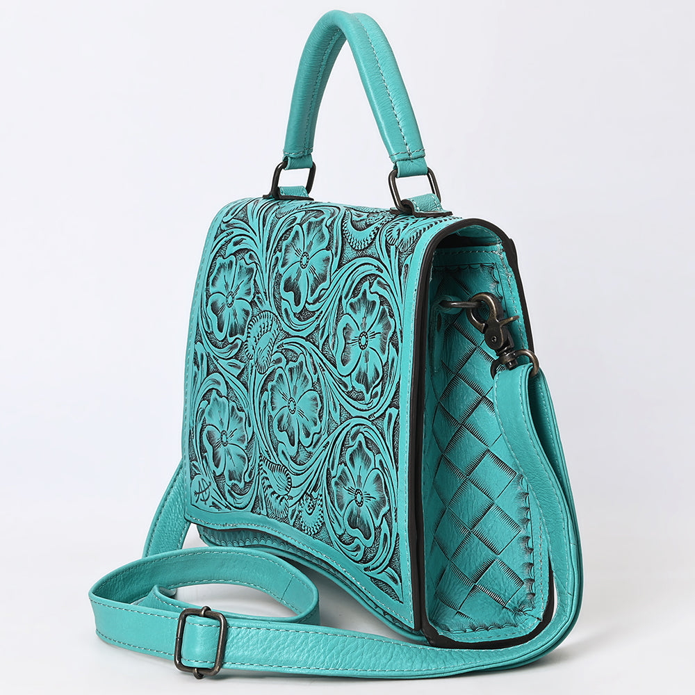 ADBG1517 American Darling Western Leather Messenger Bag with Hand-Tooled Floral Detailing