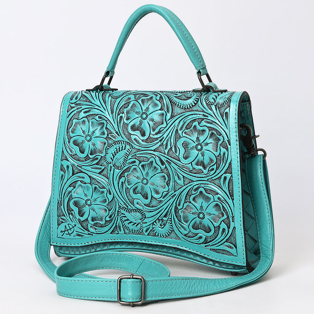 ADBG1517 American Darling Western Leather Messenger Bag with Hand-Tooled Floral Detailing