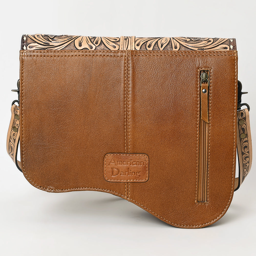 ADBG1518 American Darling Western Leather Crossbody Bag with Hand-Tooled Floral Detailing and Premium Genuine Leather Hair-On Accents