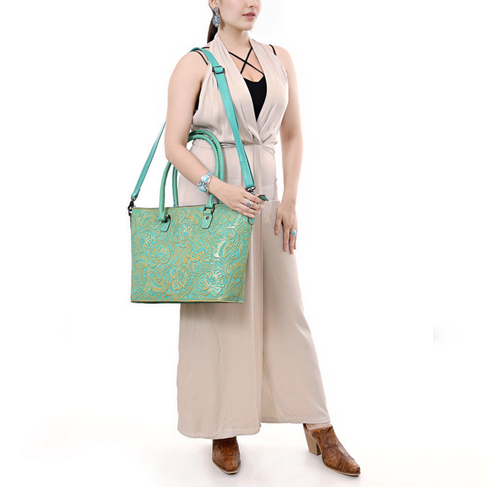 ADBG1519 American Darling Western Genuine Leather Tote Bag with Hand-Tooled Detailing - Premium Everyday Carry