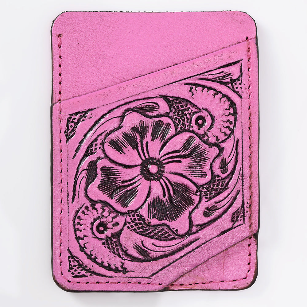 ADCCG108 Hand-Tooled Leather Card Holder - Western Floral Slim Vertical Wallet