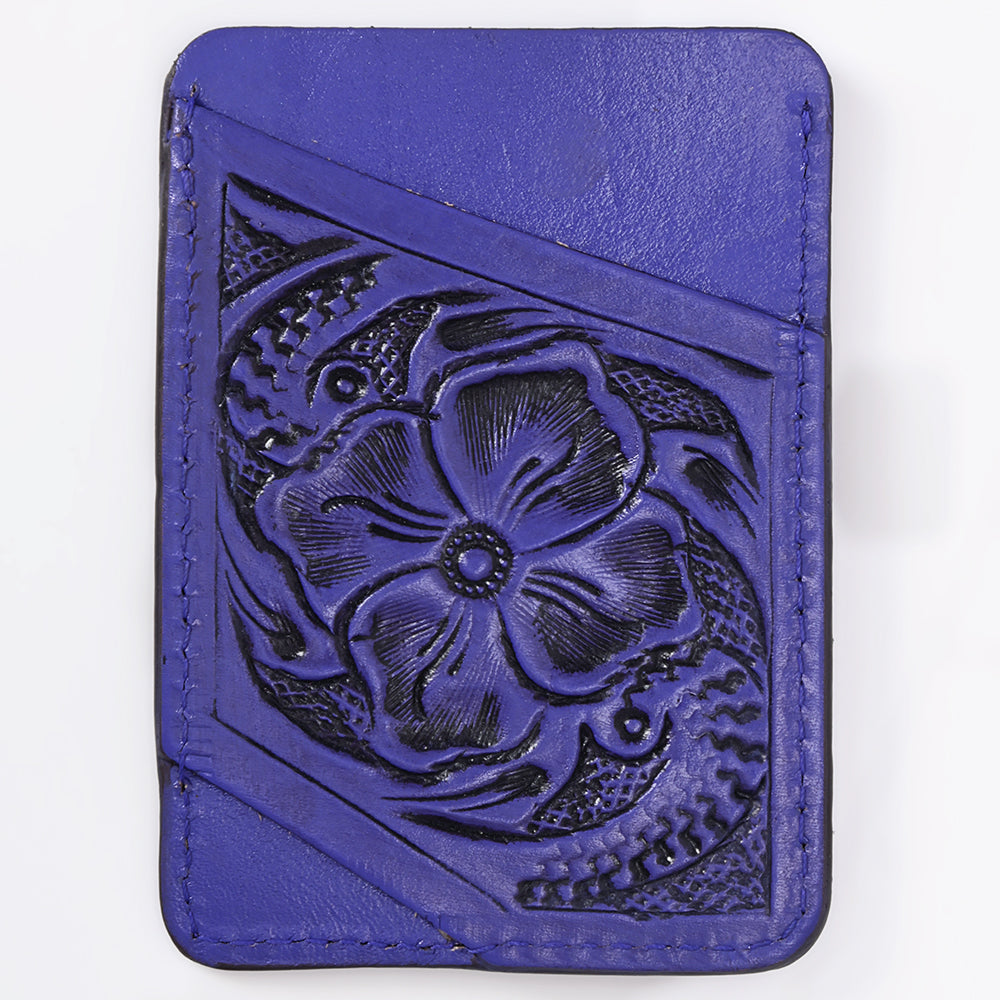 ADCCG108 Hand-Tooled Leather Card Holder - Western Floral Slim Vertical Wallet
