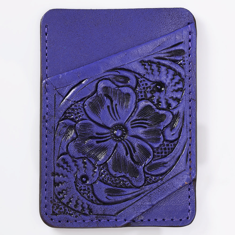 ADCCG108 Hand-Tooled Leather Card Holder - Western Floral Slim Vertical Wallet