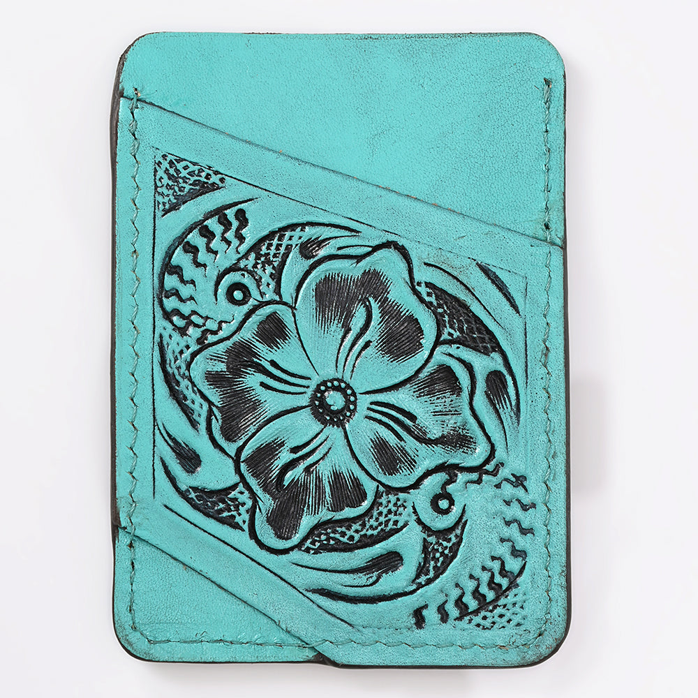 ADCCG108 Hand-Tooled Leather Card Holder - Western Floral Slim Vertical Wallet