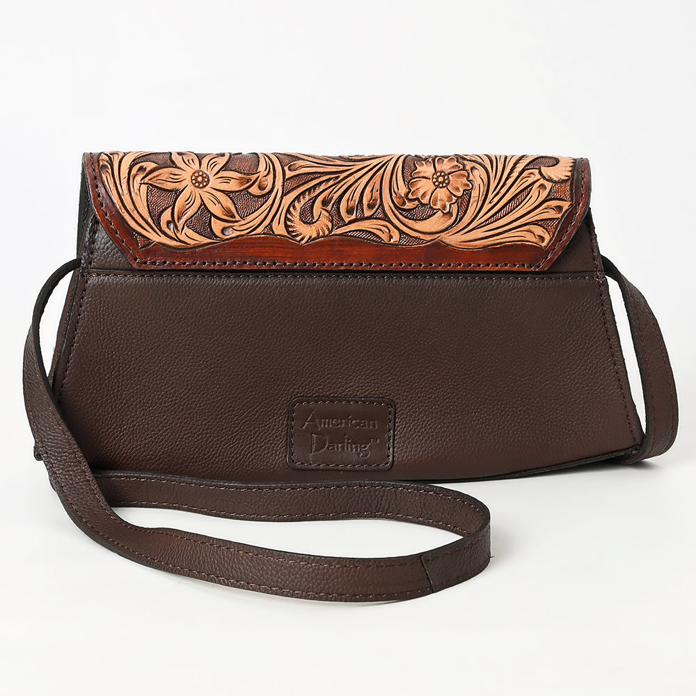 ADBGA569 Hand-Tooled Leather & Cowhide Crossbody Bag Western Floral Concho Accent