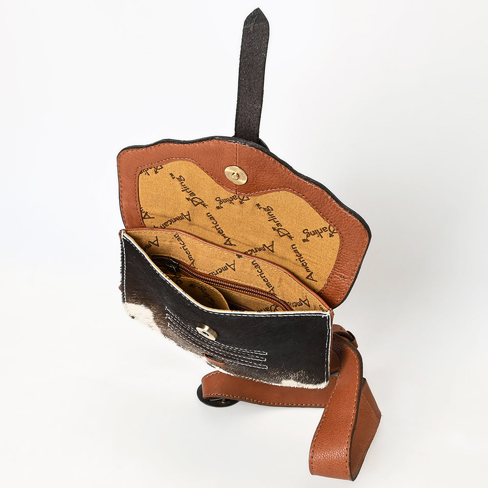 ADBGA572 Tooled Leather & Cowhide Belt Bag Western Waist Bag with Buckle Detail