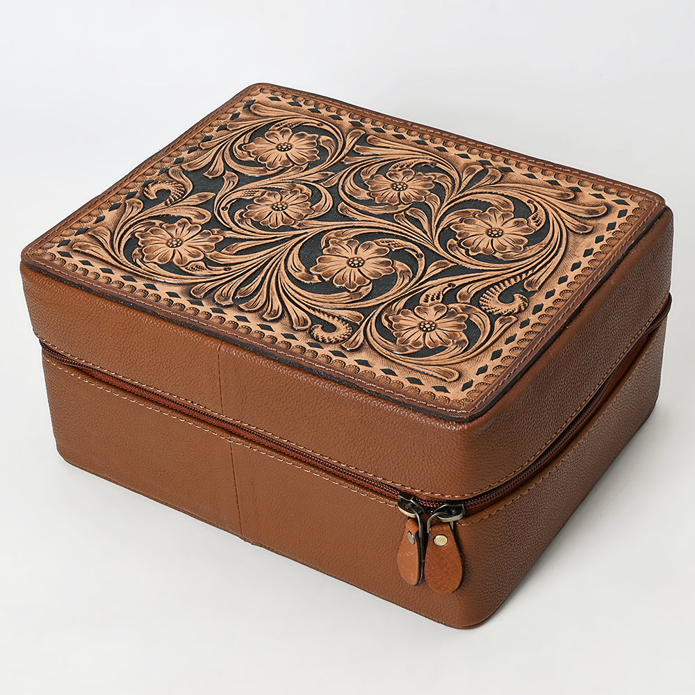 ADBGA573 Tooled Leather Jewelry Case Genuine Western Cowgirl Organizer