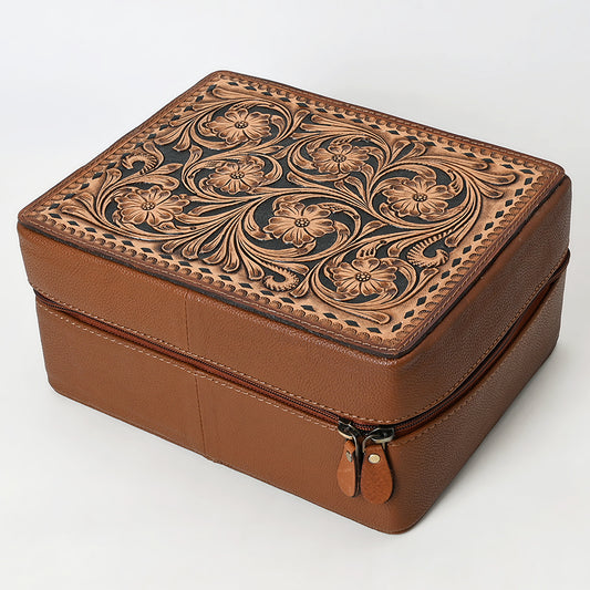ADBGA573 Tooled Leather Jewelry Case Genuine Western Cowgirl Organizer