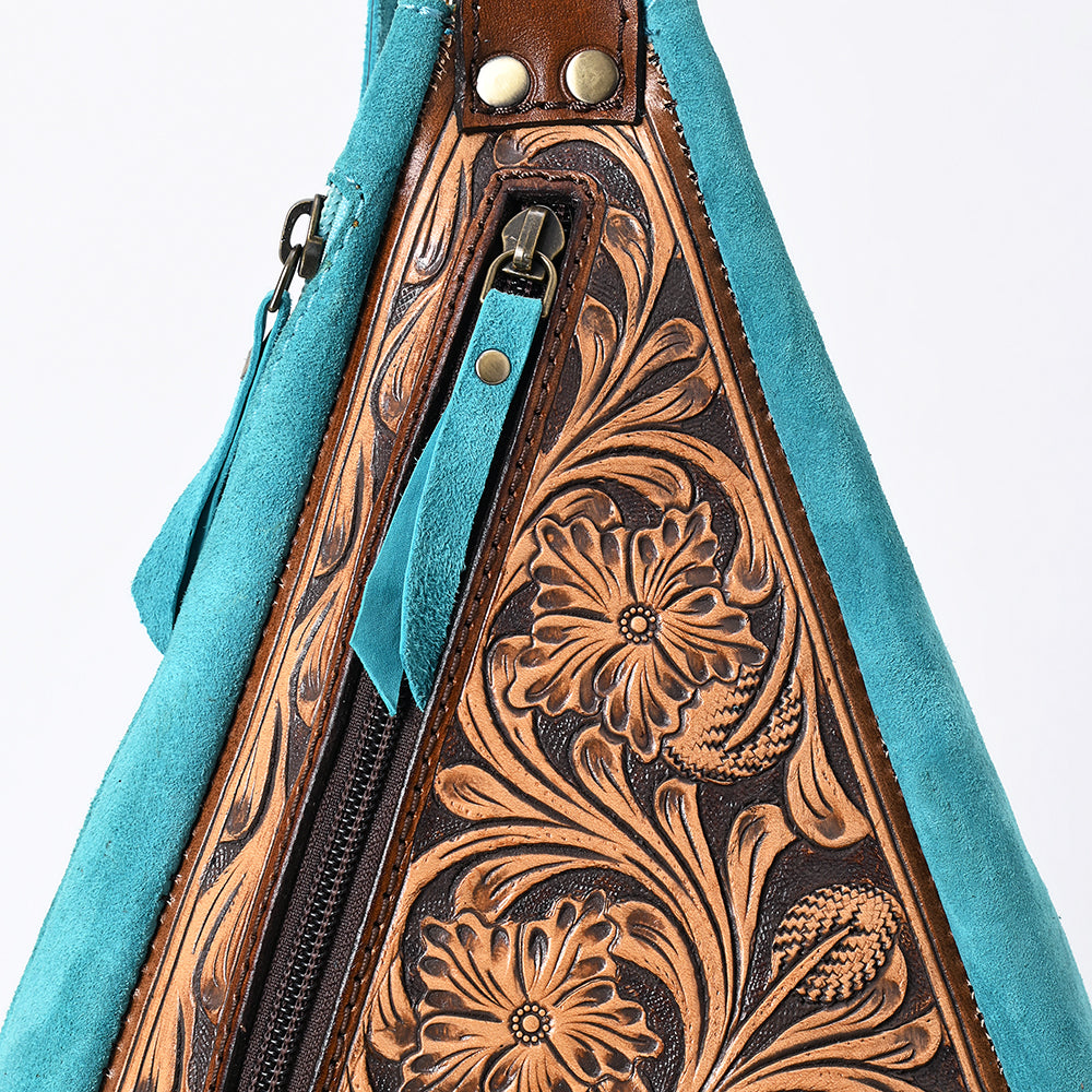 ADBGA578 Turquoise Genuine Leather Sling Bag Hand-Tooled Western Design