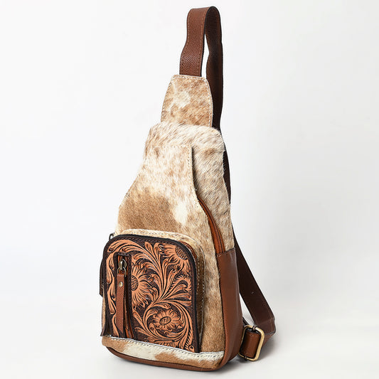 ADBGA580 Hand-Tooled Leather & Cowhide Sling Bag Western Crossbody Backpack