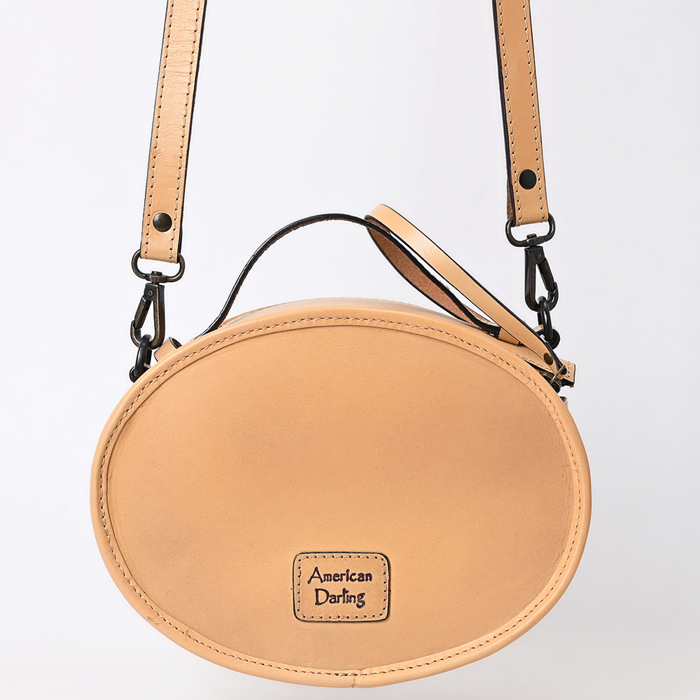 ADBGZ865 Round Tooled Leather Canteen Bag Floral Engraved Western Circle Purse | American Darling