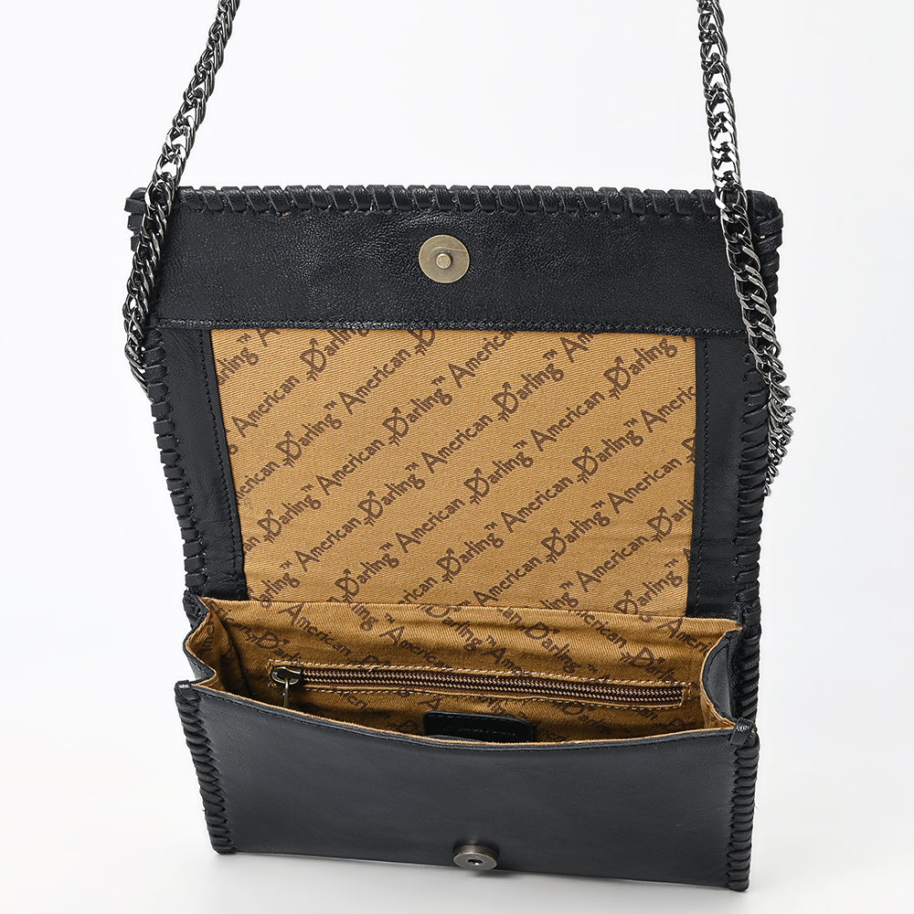 ADBGZ867 Black Tooled Leather Crossbody with Chain Strap Western Crossbody Evening Bag | American Darling