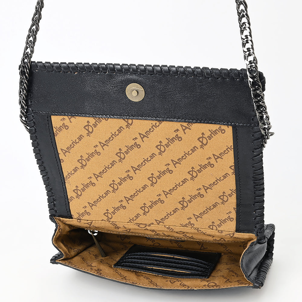 ADBGZ867 Black Tooled Leather Crossbody with Chain Strap Western Crossbody Evening Bag | American Darling
