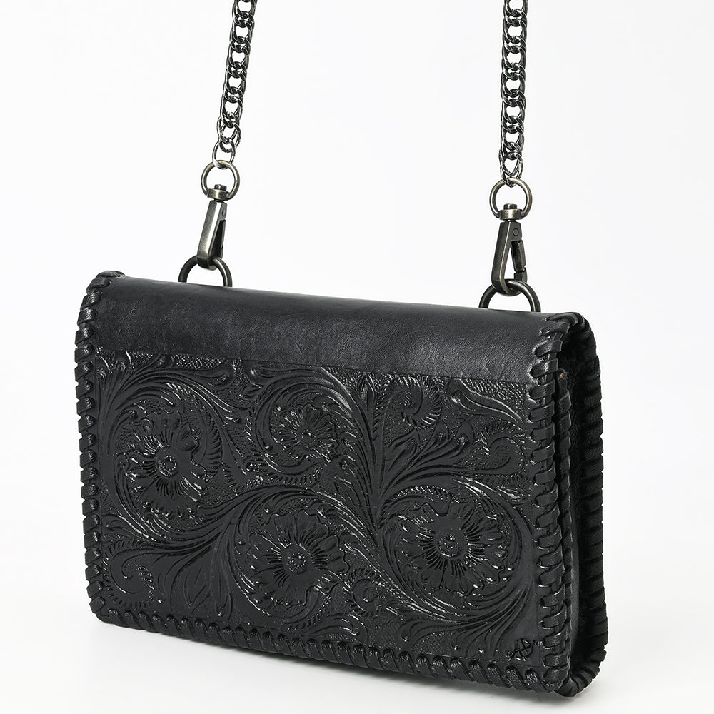 ADBGZ867 Black Tooled Leather Crossbody with Chain Strap Western Crossbody Evening Bag | American Darling