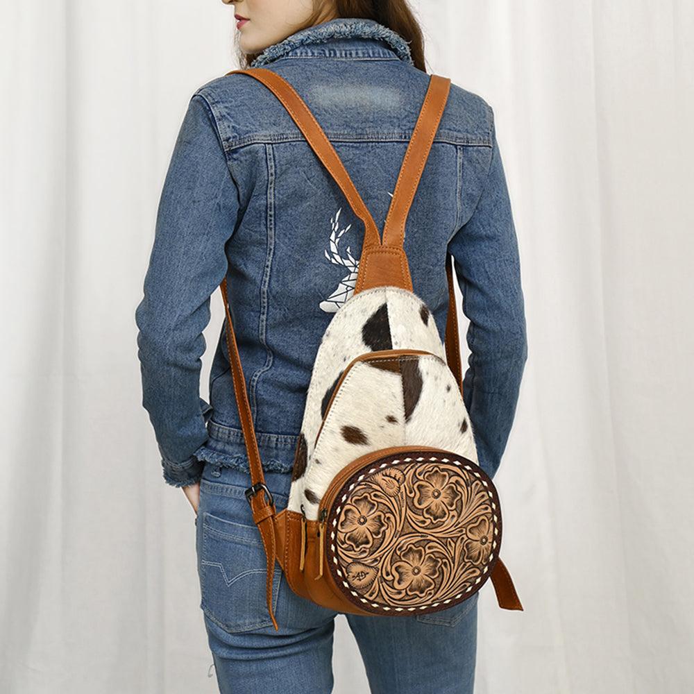 ADBG1521 American Darling Handcrafted Western Leather Sling Bag with Genuine Hair-On Cowhide & Tooled Front
