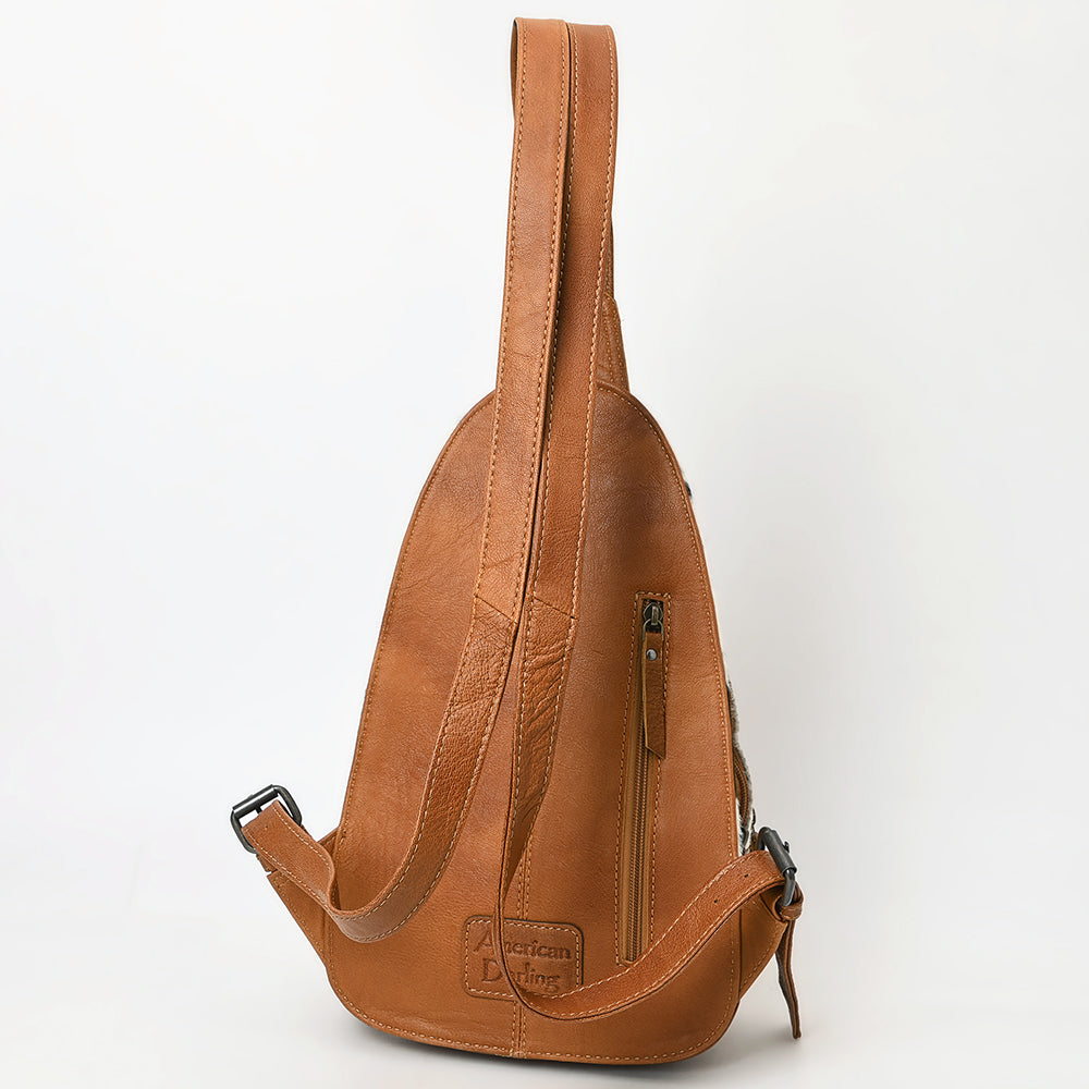 ADBG1521 American Darling Handcrafted Western Leather Sling Bag with Genuine Hair-On Cowhide & Tooled Front