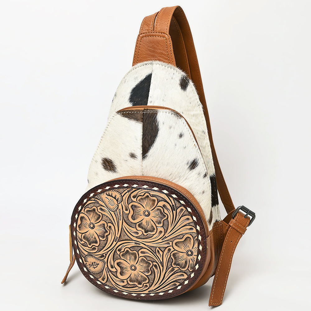 ADBG1521 American Darling Handcrafted Western Leather Sling Bag with Genuine Hair-On Cowhide & Tooled Front